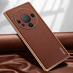 Huawei Mate 60用ケース 高級感 手触り良いレザー柄 LD3 ファーウェイ ブラウン