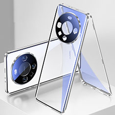 Huawei Mate 60用ケース 高級感 手触り良い アルミメタル 製の金属製 360度 フルカバーバンパー 鏡面 カバー P01 ファーウェイ シルバー