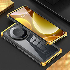 Huawei Mate 60 Pro用360度 フルカバー ケース 高級感 手触り良い アルミメタル 製の金属製 P01 ファーウェイ ゴールド・ブラック