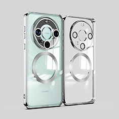 Huawei Mate 60 Pro用極薄ソフトケース シリコンケース 耐衝撃 全面保護 クリア透明 カバー Mag-Safe 磁気 Magnetic P01 ファーウェイ シルバー