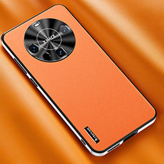 Huawei Mate 60 Pro+ Plus用ケース 高級感 手触り良いレザー柄 AT2 ファーウェイ オレンジ