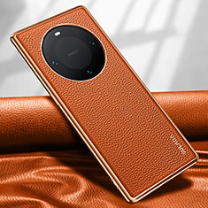 Huawei Mate 60 Pro+ Plus用ケース 高級感 手触り良いレザー柄 LD4 ファーウェイ オレンジ