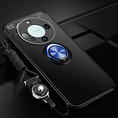Huawei Mate 60 Pro+ Plus用極薄ソフトケース シリコンケース 耐衝撃 全面保護 アンド指輪 マグネット式 バンパー SD1 ファーウェイ ネイビー・ブラック