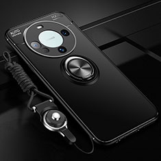 Huawei Mate 60 Pro+ Plus用極薄ソフトケース シリコンケース 耐衝撃 全面保護 アンド指輪 マグネット式 バンパー SD1 ファーウェイ ブラック