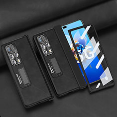 Huawei Mate X2用ハイブリットバンパーケース 高級感 手触り良いレザー柄 兼プラスチック ZL11 ファーウェイ ブラック