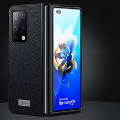 Huawei Mate X2用ハイブリットバンパーケース 高級感 手触り良いレザー柄 兼プラスチック SD1 ファーウェイ ブラック