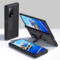 Huawei Mate X2用ハイブリットバンパーケース 高級感 手触り良いレザー柄 兼プラスチック QK1 ファーウェイ ブラック
