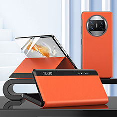 Huawei Mate X3用手帳型 レザーケース スタンド カバー ZL3 ファーウェイ オレンジ