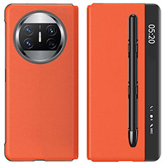 Huawei Mate X3用手帳型 レザーケース スタンド カバー ZL4 ファーウェイ オレンジ