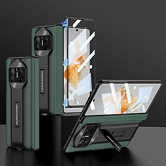 Huawei Mate X3用ハイブリットバンパーケース 高級感 手触り良いレザー柄 兼プラスチック B09H ファーウェイ グリーン