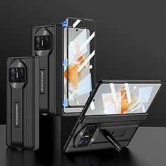 Huawei Mate X3用ハイブリットバンパーケース 高級感 手触り良いレザー柄 兼プラスチック B09H ファーウェイ ダークグレー