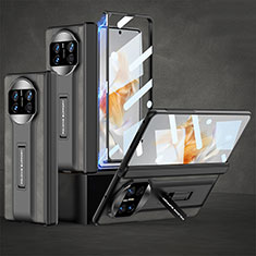 Huawei Mate X3用ハイブリットバンパーケース 高級感 手触り良いレザー柄 兼プラスチック B10H ファーウェイ グレー
