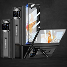 Huawei Mate X3用ハイブリットバンパーケース 高級感 手触り良いレザー柄 兼プラスチック B10H ファーウェイ ブラック