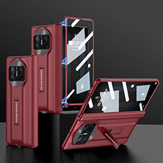 Huawei Mate X3用ハイブリットバンパーケース 高級感 手触り良いレザー柄 兼プラスチック B11H ファーウェイ レッド
