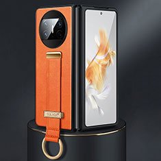 Huawei Mate X3用ハイブリットバンパーケース 高級感 手触り良いレザー柄 兼プラスチック SD3 ファーウェイ オレンジ