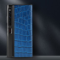 Huawei Mate Xs 2用ハイブリットバンパーケース 高級感 手触り良いレザー柄 兼プラスチック DL2 ファーウェイ ネイビー