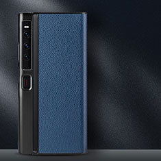 Huawei Mate Xs 2用ハイブリットバンパーケース 高級感 手触り良いレザー柄 兼プラスチック DL1 ファーウェイ ネイビー