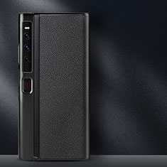 Huawei Mate Xs 2用ハイブリットバンパーケース 高級感 手触り良いレザー柄 兼プラスチック DL1 ファーウェイ ブラック