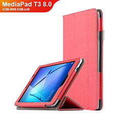 Huawei MediaPad T3 8.0 KOB-W09 KOB-L09用手帳型 レザーケース スタンド L01 ファーウェイ レッド