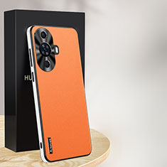 Huawei Nova 11 Pro用ケース 高級感 手触り良いレザー柄 AT1 ファーウェイ オレンジ