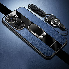 Huawei Nova 11 SE用シリコンケース ソフトタッチラバー レザー柄 アンド指輪 マグネット式 PB1 ファーウェイ ネイビー