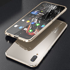 Huawei Nova 3e用ケース 高級感 手触り良い アルミメタル 製の金属製 360度 フルカバーバンパー 鏡面 カバー M02 ファーウェイ ゴールド