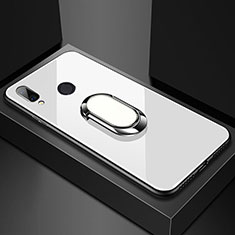 Huawei Nova 3e用ハイブリットバンパーケース プラスチック 鏡面 カバー アンド指輪 マグネット式 ファーウェイ ホワイト