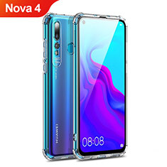 Huawei Nova 4用極薄ソフトケース シリコンケース 耐衝撃 全面保護 クリア透明 T14 ファーウェイ レッド