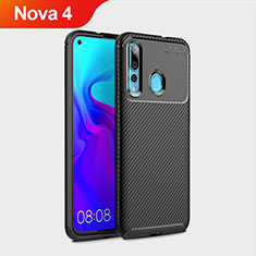 Huawei Nova 4用シリコンケース ソフトタッチラバー ツイル カバー ファーウェイ ブラック