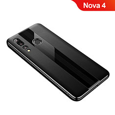 Huawei Nova 4用シリコンケース ソフトタッチラバー レザー柄 ファーウェイ ブラック