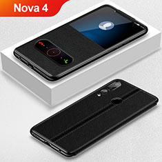 Huawei Nova 4用手帳型 レザーケース スタンド カバー L01 ファーウェイ ブラック