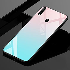Huawei Nova 4e用ハイブリットバンパーケース プラスチック 鏡面 虹 グラデーション 勾配色 カバー ファーウェイ シアン