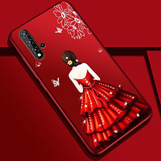 Huawei Nova 5用シリコンケース ソフトタッチラバー バタフライ ドレスガール ドレス少女 カバー S01 ファーウェイ レッド