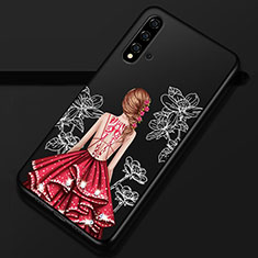 Huawei Nova 5用シリコンケース ソフトタッチラバー バタフライ ドレスガール ドレス少女 カバー S02 ファーウェイ レッド・ブラック