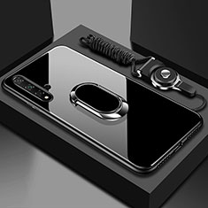 Huawei Nova 5 Pro用ハイブリットバンパーケース プラスチック 鏡面 カバー アンド指輪 マグネット式 T01 ファーウェイ ブラック