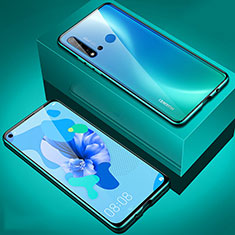 Huawei Nova 5i用ケース 高級感 手触り良い アルミメタル 製の金属製 360度 フルカバーバンパー 鏡面 カバー T05 ファーウェイ シアン