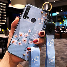 Huawei Nova 5i用シリコンケース ソフトタッチラバー 花 カバー S01 ファーウェイ ブルー
