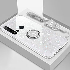 Huawei Nova 5i用ハイブリットバンパーケース プラスチック 鏡面 カバー アンド指輪 マグネット式 T02 ファーウェイ ホワイト
