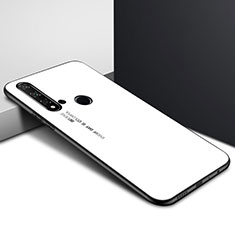 Huawei Nova 5i用ハイブリットバンパーケース プラスチック 鏡面 虹 グラデーション 勾配色 カバー H01 ファーウェイ ホワイト