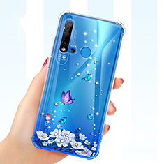 Huawei Nova 5i用極薄ソフトケース シリコンケース 耐衝撃 全面保護 クリア透明 花 ファーウェイ パープル