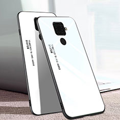Huawei Nova 5i Pro用ハイブリットバンパーケース プラスチック 鏡面 虹 グラデーション 勾配色 カバー ファーウェイ ホワイト