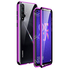 Huawei Nova 5T用ケース 高級感 手触り良い アルミメタル 製の金属製 360度 フルカバーバンパー 鏡面 カバー T11 ファーウェイ パープル