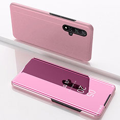 Huawei Nova 5T用手帳型 レザーケース スタンド 鏡面 カバー M01 ファーウェイ ピンク