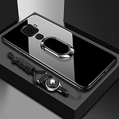 Huawei Nova 5z用ハイブリットバンパーケース プラスチック 鏡面 カバー アンド指輪 マグネット式 ファーウェイ ブラック