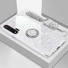 Huawei Nova 6 5G用ハイブリットバンパーケース プラスチック 鏡面 カバー アンド指輪 マグネット式 T02 ファーウェイ ホワイト