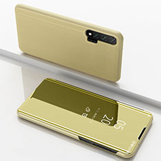 Huawei Nova 6 5G用手帳型 レザーケース スタンド 鏡面 カバー L02 ファーウェイ ゴールド