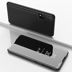 Huawei Nova 6 5G用手帳型 レザーケース スタンド 鏡面 カバー L02 ファーウェイ ブラック