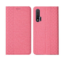 Huawei Nova 6用手帳型 布 スタンド H01 ファーウェイ ピンク