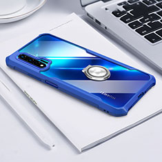 Huawei Nova 6用360度 フルカバーハイブリットバンパーケース クリア透明 プラスチック 鏡面 アンド指輪 マグネット式 ファーウェイ ネイビー