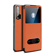 Huawei Nova 6用手帳型 レザーケース スタンド カバー L02 ファーウェイ オレンジ